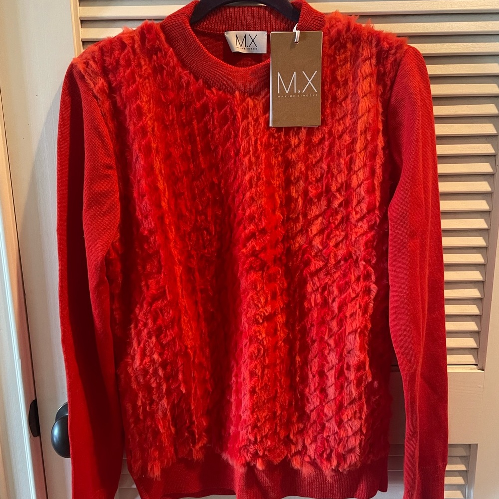 Maxime Simoens red orange fur sweater